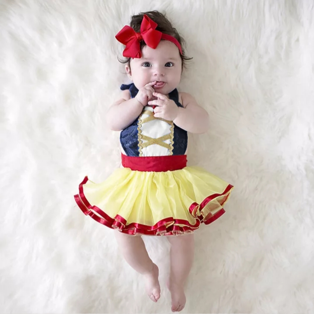 Snow White Costume Smash First Birthday Romper Dress Disney outfit Tutu clothes